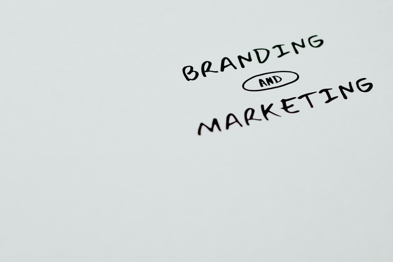 Branding and Marketing Text on a White Surface